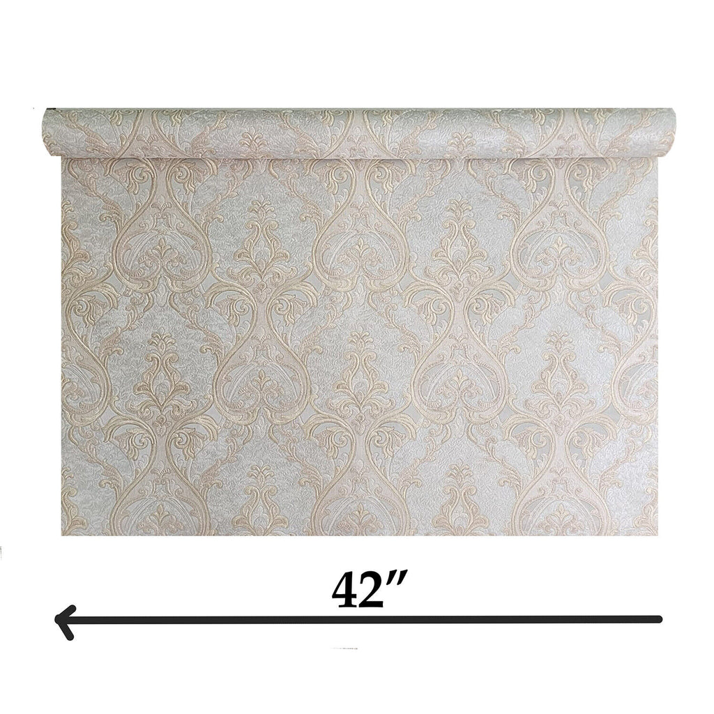 M25004 Victorian silver gray brass gold metallic ogee damask textured ...