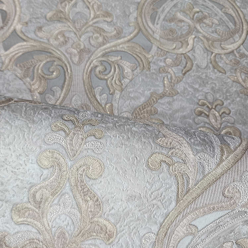 M25004 Victorian silver gray brass gold metallic ogee damask textured ...