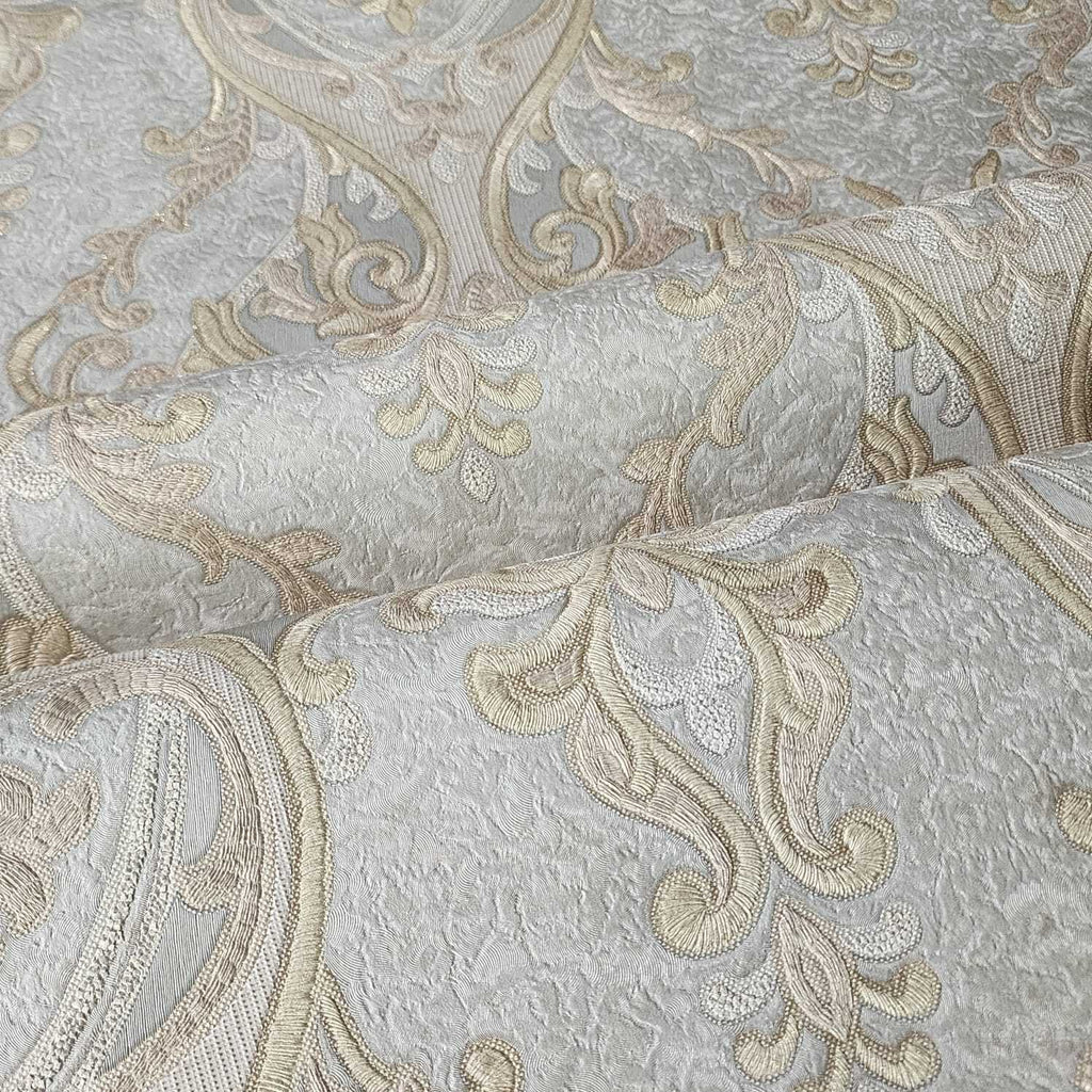 M25004 Victorian silver gray brass gold metallic ogee damask textured ...