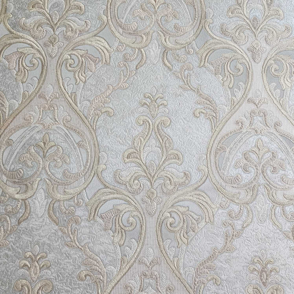 M25004 Victorian silver gray brass gold metallic ogee damask textured ...