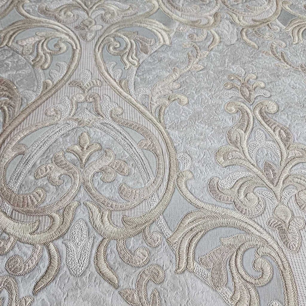 M25004 Victorian silver gray brass gold metallic ogee damask textured ...