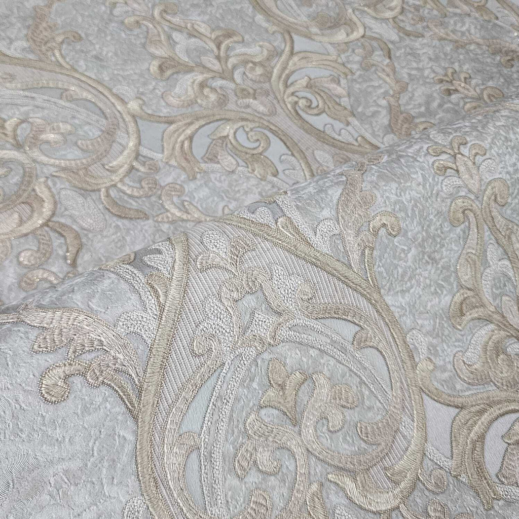 M25004 Victorian silver gray brass gold metallic ogee damask textured ...