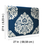 W3726.50 Damask Dark Blue Wallpaper