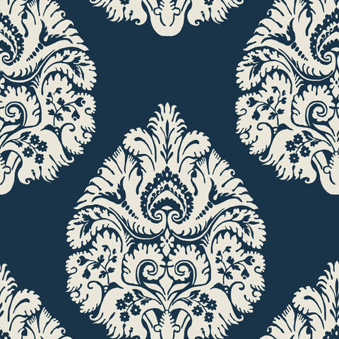 W3726.50 Damask Dark Blue Wallpaper