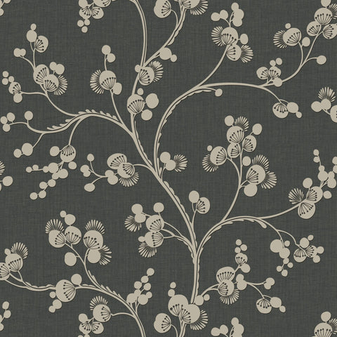 W3772.8 Black Botanical Florals Wallpaper