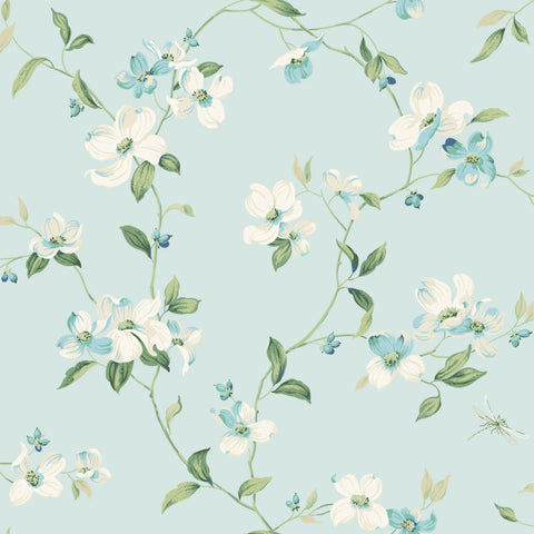 W4137.15 Blue  Botanical Wallpaper