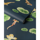 W4146.315 Lotus Pond Wp Blue Animals Wallpaper