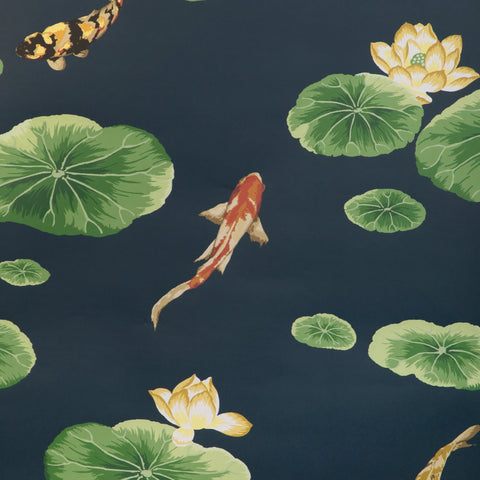 W4146.315 Lotus Pond Wp Blue Animals Wallpaper