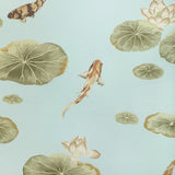 W4146.316 Lotus Pond Wp Green Animals Wallpaper 