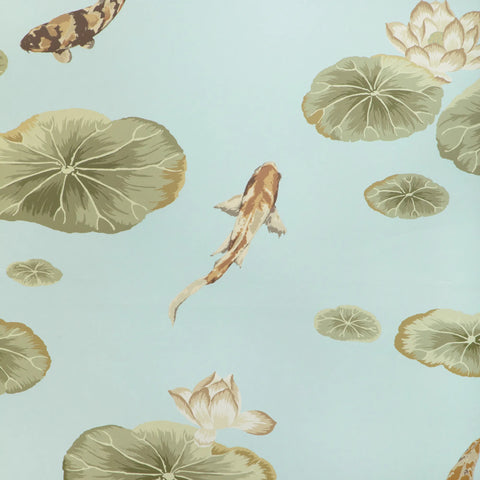 W4146.316 Lotus Pond Wp Green Animals Wallpaper 