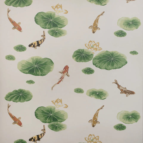 W4146.34 Lotus Pond Wp Gold Animals Wallpaper