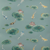 W4146.353 Lotus Pond Wp Green Animals Wallpaper 