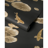 W4146.84 Lotus Pond Wp Black Animals Wallpaper