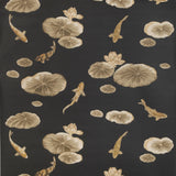 W4146.84 Lotus Pond Wp Black Animals Wallpaper