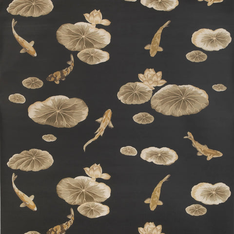 W4146.84 Lotus Pond Wp Black Animals Wallpaper
