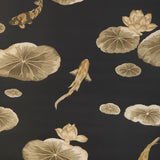 W4146.84 Lotus Pond Wp Black Animals Wallpaper