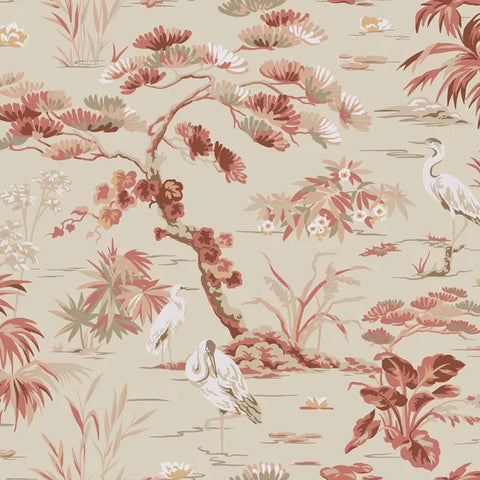 W4277.1612 Red Botanical Wallpaper 