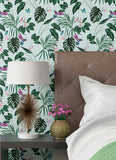 WLD53115W Clivia Mint Hummingbird Wallpaper