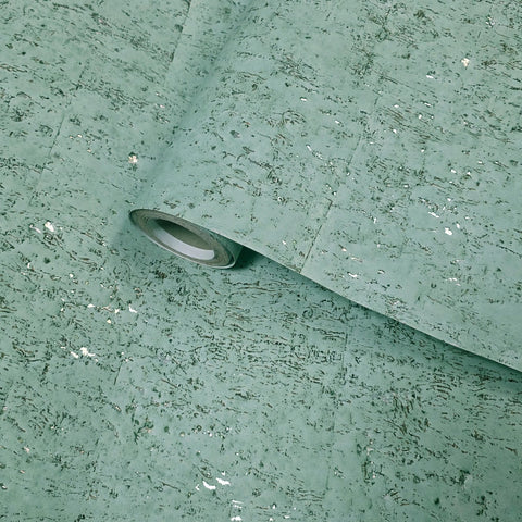WM017KCS Real natural cork matte mint green silver metallic textured eco modern Wallpaper
