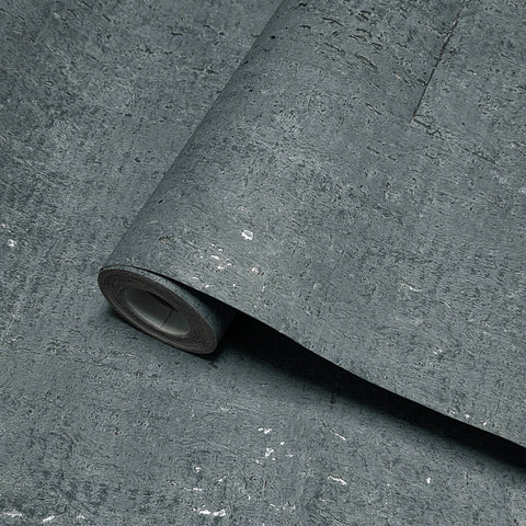 WM018KCS Real Natural cork matte blue gray silver metallic foil textured modern Wallpaper