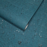 WM019KCS Real natural cork textured matte teal blue silver metallic foil modern Wallpaper