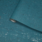 WM019KCS Real natural cork textured matte teal blue silver metallic foil modern Wallpaper