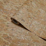 WM020KCG Real Natural cork organic sand brown silver metallic foil textured eco Wallpaper