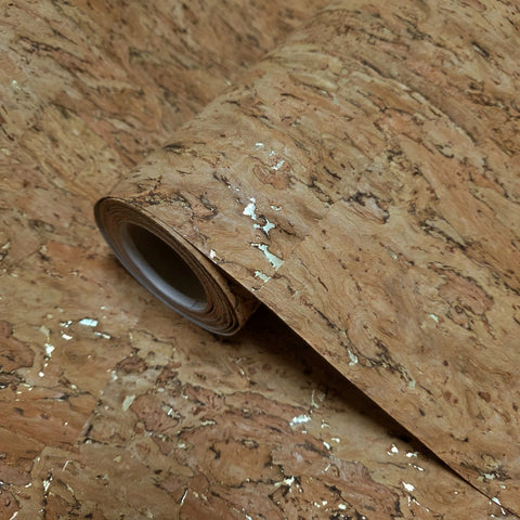 WM021KCG Real Natural cork organic sand brown gold metallic foil textured eco Wallpaper
