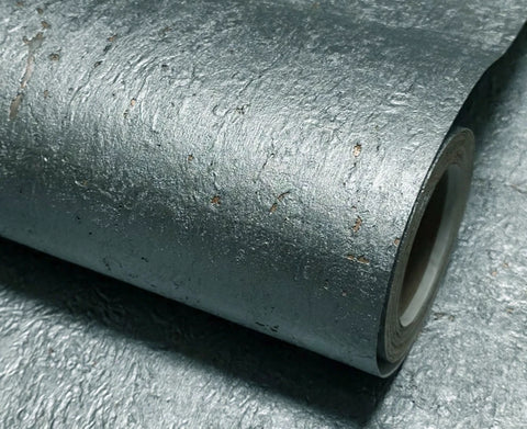 WM027KCS Real Natural cork baby blue hue silver metallic foil textured modern Wallpaper