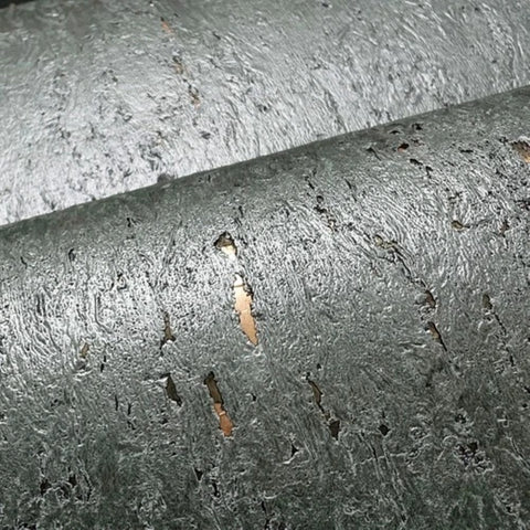 WM043KCG Real Natural cork ash light gray metallic brass gold foil textured eco Wallpaper