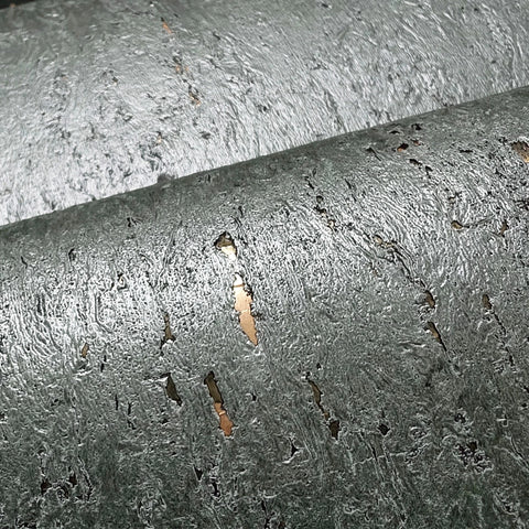 WM047KCG Real Natural cork moss green - gray metallic gold foil textured modern Wallpaper
 