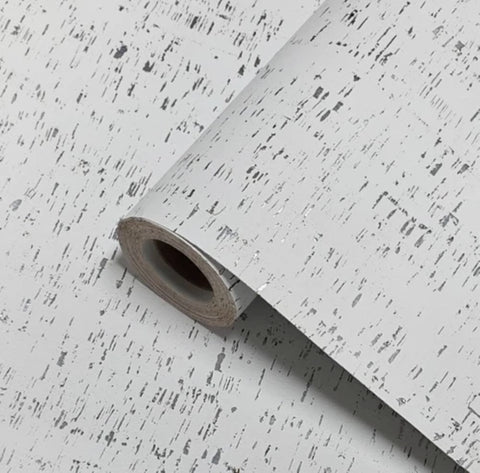 WM100001SMC Enchanced natural cork matte white silver metallic foil birch textured Wallpaper