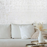 WM100101SMC Enchanced natural cork matte white gold metallic foil birch textured Wallpaper