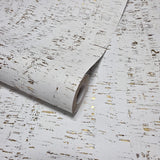 WM100101SMC Enchanced natural cork matte white gold metallic foil birch textured Wallpaper