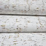 WM100101SMC Enchanced natural cork matte white gold metallic foil birch textured Wallpaper