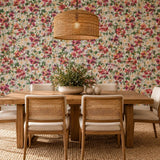 WM10120101 White red green pink Lush botanical tulips flowers bloom floral design Wallpaper