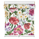WM10120101 White red green pink Lush botanical tulips flowers bloom floral design Wallpaper