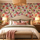 WM10120101 White red green pink Lush botanical tulips flowers bloom floral design Wallpaper