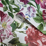 WM10120101 White red green pink Lush botanical tulips flowers bloom floral design Wallpaper