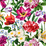 WM10120101 White red green pink Lush botanical tulips flowers bloom floral design Wallpaper