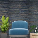 WM146601 Dark navy blue natural Grasscloth textured Wallpaper modern wallcoverings rolls