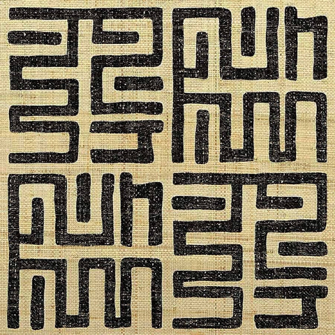 WM166501 Kuba Cloth Wallpaper Charcoal on Island Malta White Island Raffia Wallcoverings