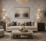 WM29510201 Light gray off white silver metallic ogee diamond trellis faux fabric wallpaper