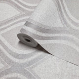 WM29510201 Light gray off white silver metallic ogee diamond trellis faux fabric wallpaper