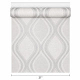 WM29510201 Light gray off white silver metallic ogee diamond trellis faux fabric wallpaper