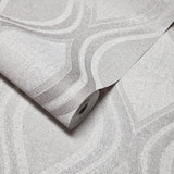 WM29510201 Light gray off white silver metallic ogee diamond trellis faux fabric wallpaper
