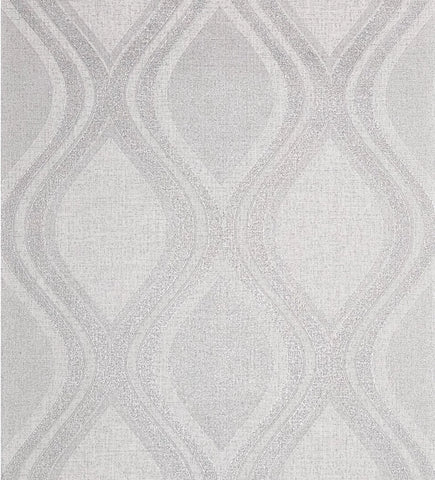 WM29510201 Light gray off white silver metallic ogee diamond trellis faux fabric wallpaper