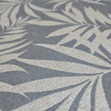 WM29650001 Gray beige distressed faux fabric Tropical palm leaves Wallpaper