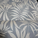 WM29650001 Gray beige distressed faux fabric Tropical palm leaves Wallpaper