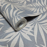 WM29650001 Gray beige distressed faux fabric Tropical palm leaves Wallpaper